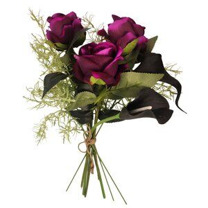 Gothic Purple Rose Bouquet Dark Cottagecore Black Calla Lily Floral Decor